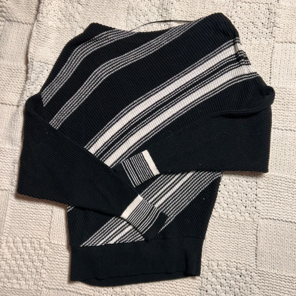 Free People Asymmetrical Striped Black and White Pullover Sweater
